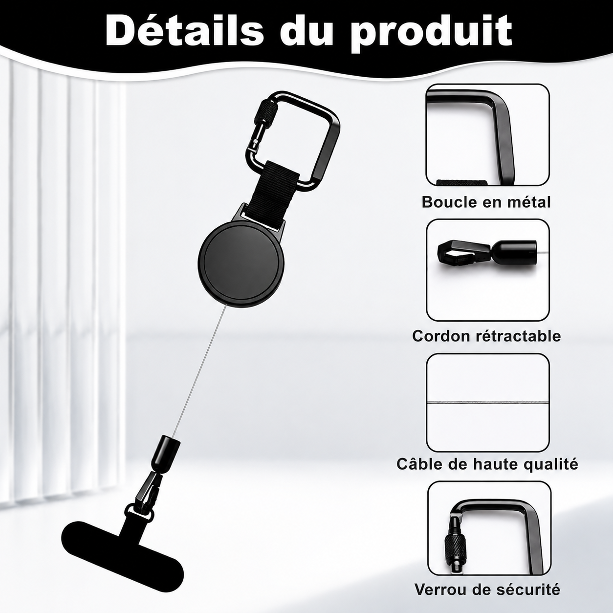 Lanière rétractable de téléphone